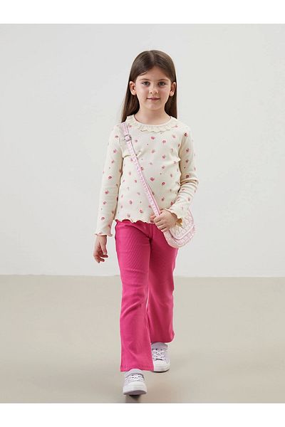 LC Waikiki Lcw Kids Ecru Floral Lace Girls' T-Shirt and Leggings 2-Piece