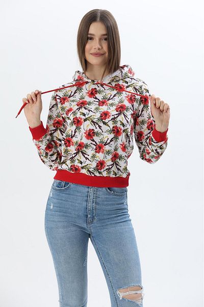 CALİENTE Hanorac cu glugă cu model floral din două fire roșu
