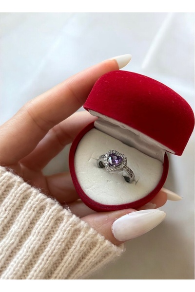 Nurs Jewelry Accessories خاتم علاقة خطيرة من حجر الزركون الأرجواني قابل للتعديل - قلب Pndr وخاتم فولاذي