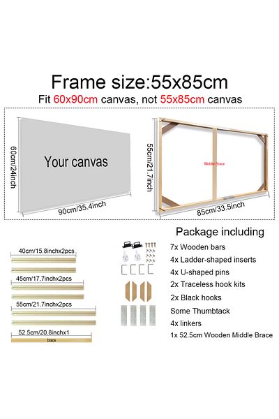 Choice 55x85cm 30x40 40x50 60x90cm Canvas Frame Wooden Frames Wooden Photo Oil Painting Canvas Diamond Pain