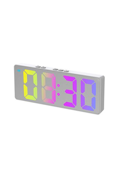 Choice White Colorful LED Alarm Clock Electronic Student Digital Clock Voice Control Dual Snooze 12/24H Dua