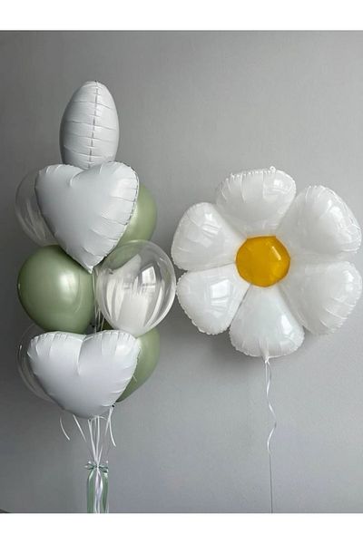 Çemrek Süs Parti Green and White Balloon Bouquet Set with Daisy Foil Balloons 10 Pcs