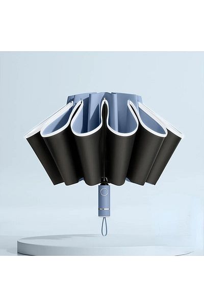 Choice Blue Men Women Umbrella Fully Automatic Reverse Folding Umbrella With Windproof Reflective Stripe U