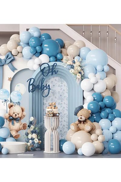 Çemrek Süs Parti Baby Blue Blue Deep Ocean Sea Kumu Balloon Chain Set 103 Jumbo Included