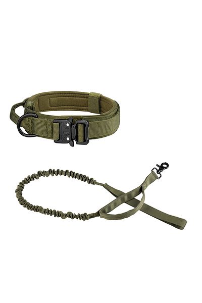 Choice L green Dog Collar Durable Tactical Leash Set Adjustable Military Pet Collar Leash Medium Large Dog