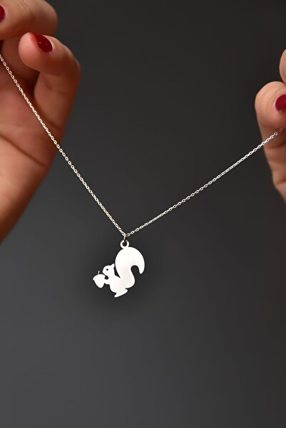 Papatya Silver 925 Ayar Gümüş Rodyum Kaplama Kesim Fındık Kurdu Sincap Kolye