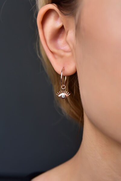 Papatya Silver 925 Ayar Gümüş Rose Kaplama Tekli Kirpik Göz Halka Küpe