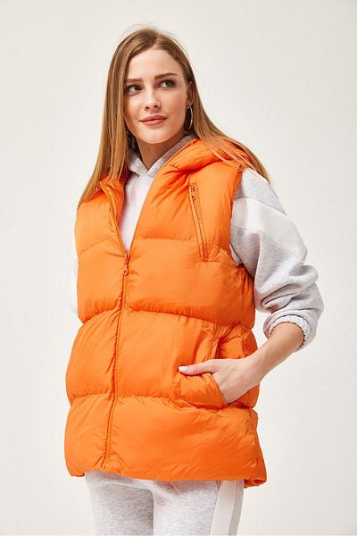 CALİENTE Hooded Zippered Inflatable Vest Orange