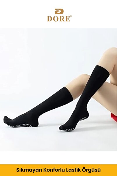 Dore Orijinal Unisex 2 Çift Kaydırmaz Hac Umre Tavaf İçin Dizaltı Model Kaymaz Taban Siyah Çorap