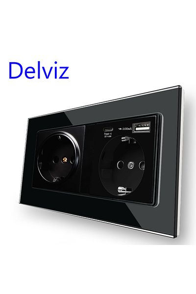 Choice 110-250V Black (Type-C USB) Delviz Wall Power Double Outlet, 5V 3100mA With usb Quick charge Port, T