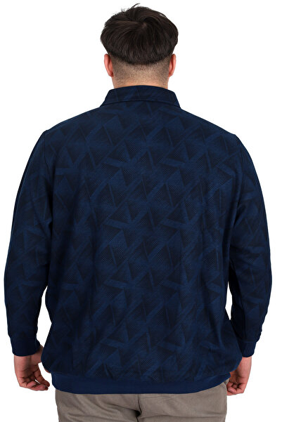 ModeXL Men's Polo Neck Sweatshirt - Plus Size, Printed, Thessaloniki U24440 Indigo