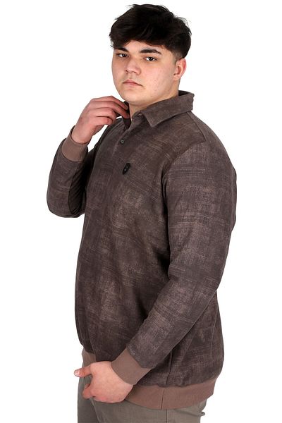 ModeXL Ανδρικό φούτερ με λαιμόκοψη Polo - Plus Size, Printed, Thessaloniki U24440, Καφέ
