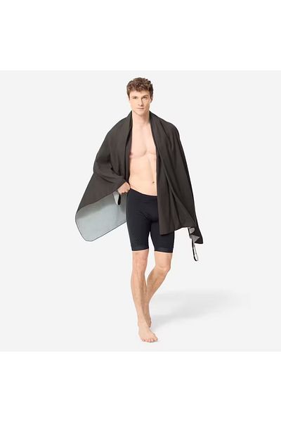 Decathlon Πετσέτα μικροϊνών - Μέγεθος XL - Μαύρο/Γκρι ριγέ - 110 × 175 cm