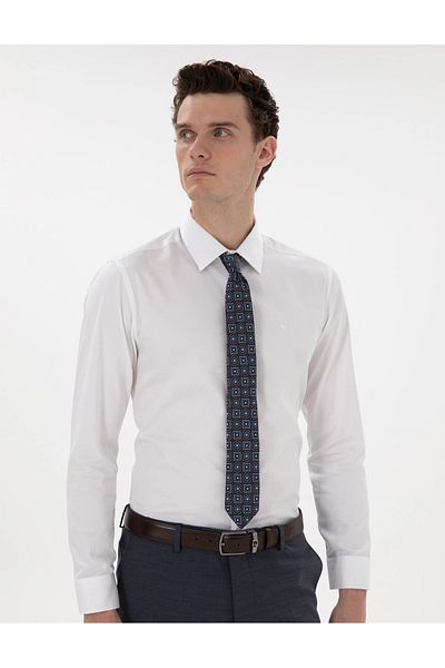 Pierre Cardin PİERRE CARDİN SLIM FIT ΥΦΑΝΤΟ ΣΑΤΕΝ ΎΦΑΣΜΑ 100% ΒΑΜΒΑΚΙ ΛΕΥΚΟ ΠΟΥΚΑΜΙΣΟ