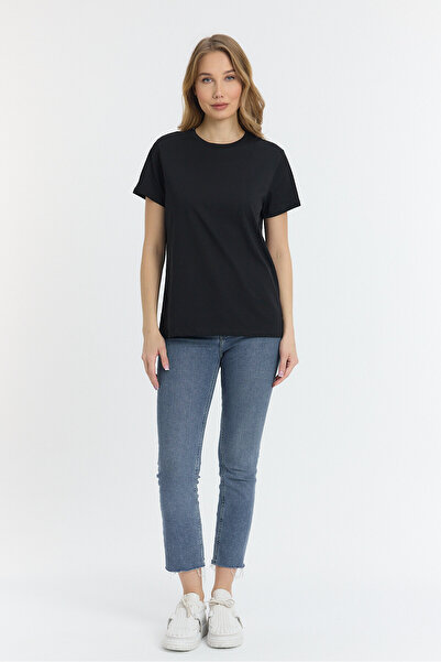 ZACHARIUZ Μαύρο κοντομάνικο μπλουζάκι με λαιμόκοψη