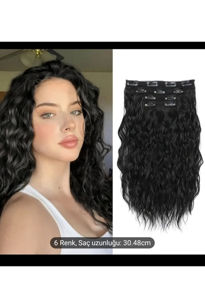 Handmade Çıtçıt saç 1.sinif sentetik siyah dalgalı nişan düğün saçı