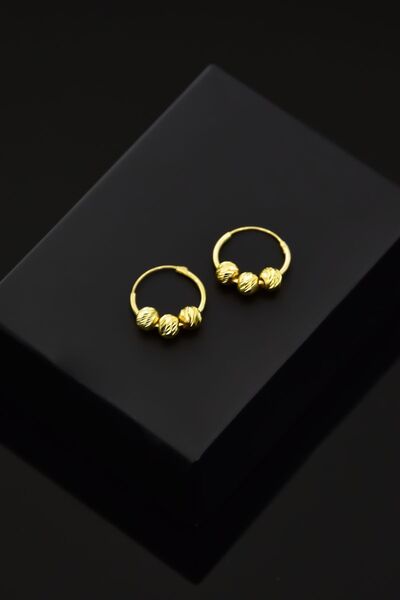 Papatya Silver 925 Ayar Gümüş Gold Kaplama Üç Dorika Toplu Halka Küpe