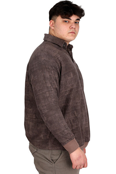 ModeXL Ανδρικό φούτερ με λαιμόκοψη Polo - Plus Size, Printed, Thessaloniki U24440, Καφέ