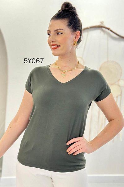 İnce Topuk V-Neck Bamboo Tshirt 5Y067