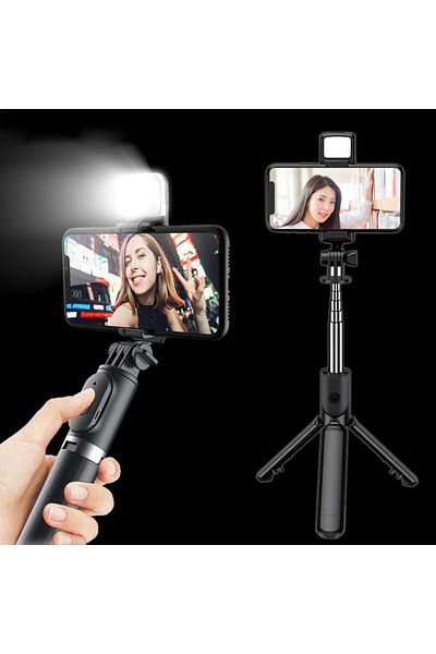 Choice مع ضوء تعبئة مع ضوء تعبئة عصا سيلفي لاسلكية تعمل بالبلوتوث ودوران 360 درجة ومصراع عن بعد T