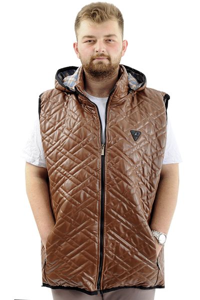 ModeXL Mode XL Ανδρικό Καπιτονέ Χοντρό Γιλέκο Μεγάλου Μεγέθους με Τσέπη Κουκούλα U24701 Καφέ