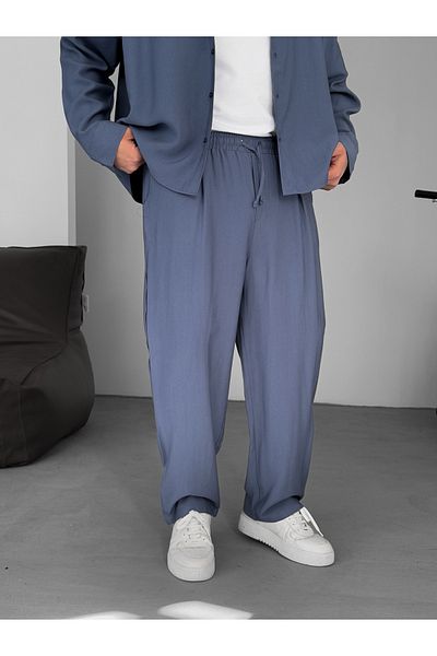 BYBASICMAN Petrol Blue Gabardine Fabric Baggy Pants Jj-185