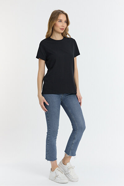 ZACHARIUZ Μαύρο κοντομάνικο μπλουζάκι με λαιμόκοψη