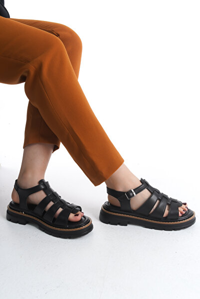 Redoxy Women's Special Design Thick Serrated Sole Cage Model Gladiator Sandals