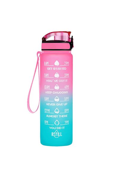 Choice 900ml Pink Cyan 32 Oz Leakproof Water Bottles with Times to Drink and Straw Motivational Drinking Sp