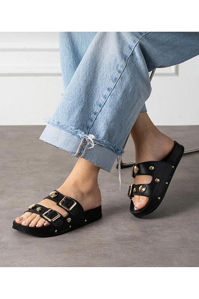 Lion Orthopedic Insole Double Buckle Gold Accessory Slippers