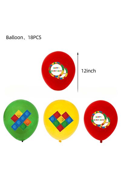 Choice Balloon 18pcs 10pcsChildren Lego Building Theme Event Party Paper Plate Paper Cup Tablecloth Banner