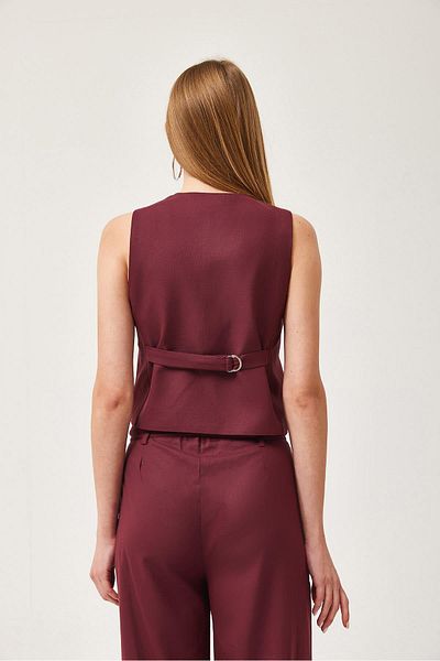CALİENTE Regular Fit Blazer Vest Crop Straight Buttoned Burgundy