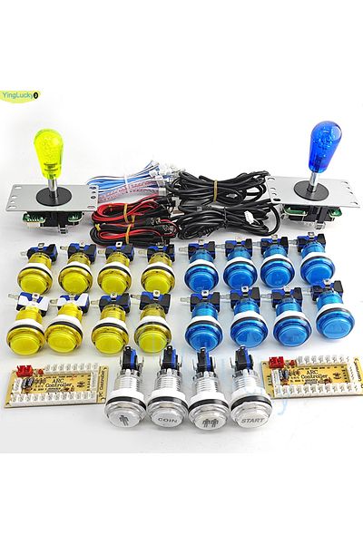 Choice 2 Player-yellow-blue 2 Player Diy Arcade Game Kit For Pc Raspberry Pi With Led Push Buttons American