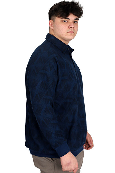 ModeXL Men's Polo Neck Sweatshirt - Plus Size, Printed, Thessaloniki U24440 Indigo