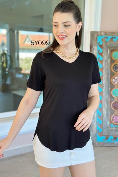 İnce Topuk V-Neck Bamboo Basic Tshirt 5Y099