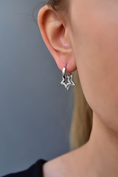 Papatya Silver 925 Ayar Gümüş Rodyum Kaplama Ikılı Zirkon Taşlı Yıldız Halka ...