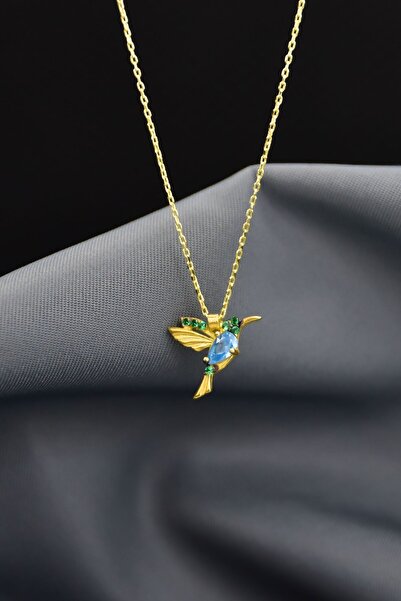 Papatya Silver 925 Ayar Gümüş Altın Kaplama Taşlı Kuş Kolye