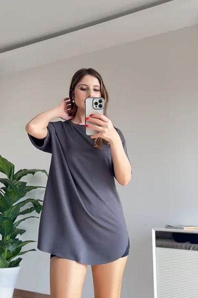 CİDDE Women's Round Neck Laser Cut Seamless Oversize Loose Six Oval Modal Fabric T-Shirt