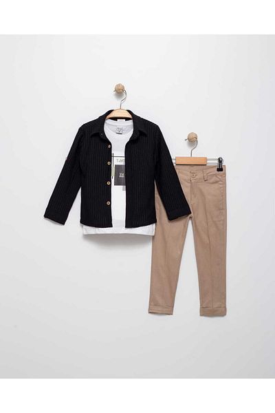 neocotton Boy's Adjustable Sleeve Julia Shirt, Pants and T-Shirt Triple Set