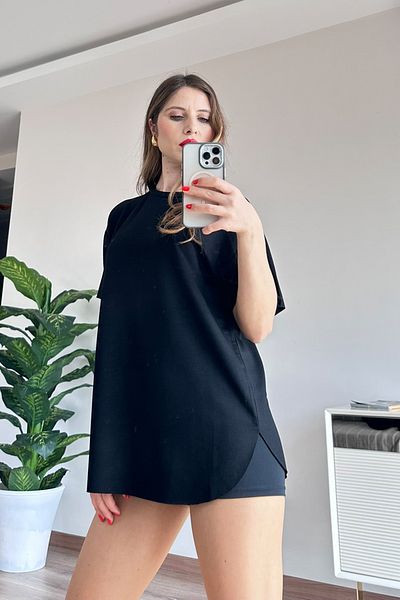 CİDDE Women's Round Neck Laser Cut Seamless Oversize Loose Six Oval Modal Fabric T-Shirt