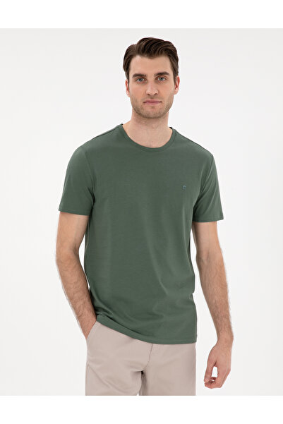 Pierre Cardin Haki %100 Pamuk Slim Fit Bisiklet Yaka Basic Tişört 50306980-VR027