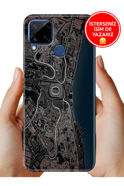 realme C15 Kılıf Rubber Esnek Silikon Tam Koruma SiyahBeyaz Stadyum