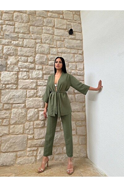 sportiness Kimono Bamboo Linen Shirt and Trousers Suit