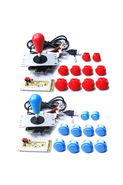 Choice مجموعة أدوات DIY لآلة ألعاب SANWA ذات 8 اتجاهات وعصا تحكم وأزرار دفع للكمبيوتر الشخصي Raspbe باللونين الأحمر والأزرق