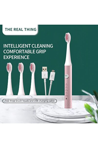 Choice1 فرشاة أسنان جيانباي الكهربائية الصوتية للبالغين، لون وردي، 4 رؤوس، أز...