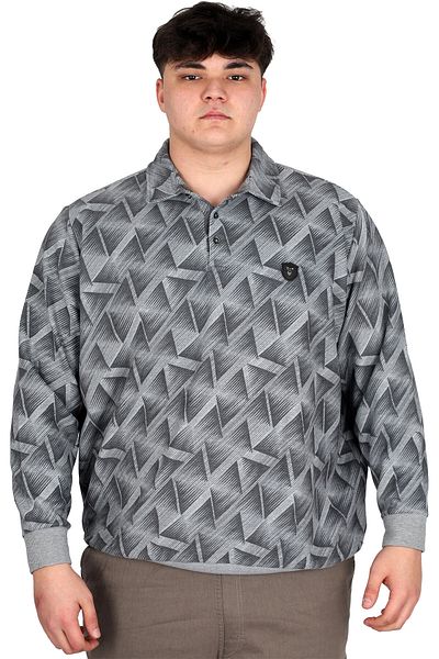 ModeXL Ανδρικό φούτερ με λαιμόκοψη Polo - Plus Size, Printed, Grey Melange, Thessaloniki U24440