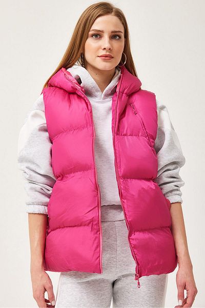CALİENTE Hooded Zippered Inflatable Vest Fuchsia