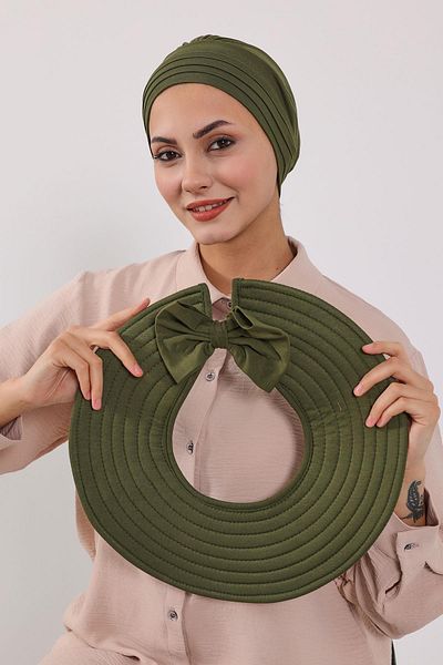 Aisha's Design عمامة بونيه من القطن الممشط قابلة للإزالة مع قبعة فيونكة في الخلف، S-4