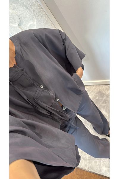 My Blog Anthracite Bat Sleeve Lacing Button Detailed Suit - 9002