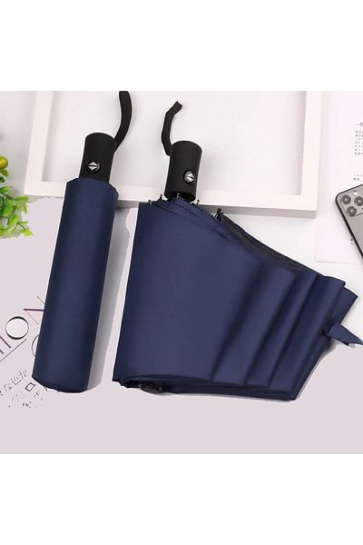 Choice Navy Blue 8-rib Automatic Folding Umbrella - Compact, Lightweight, Durable, Uv Protection - Rain And